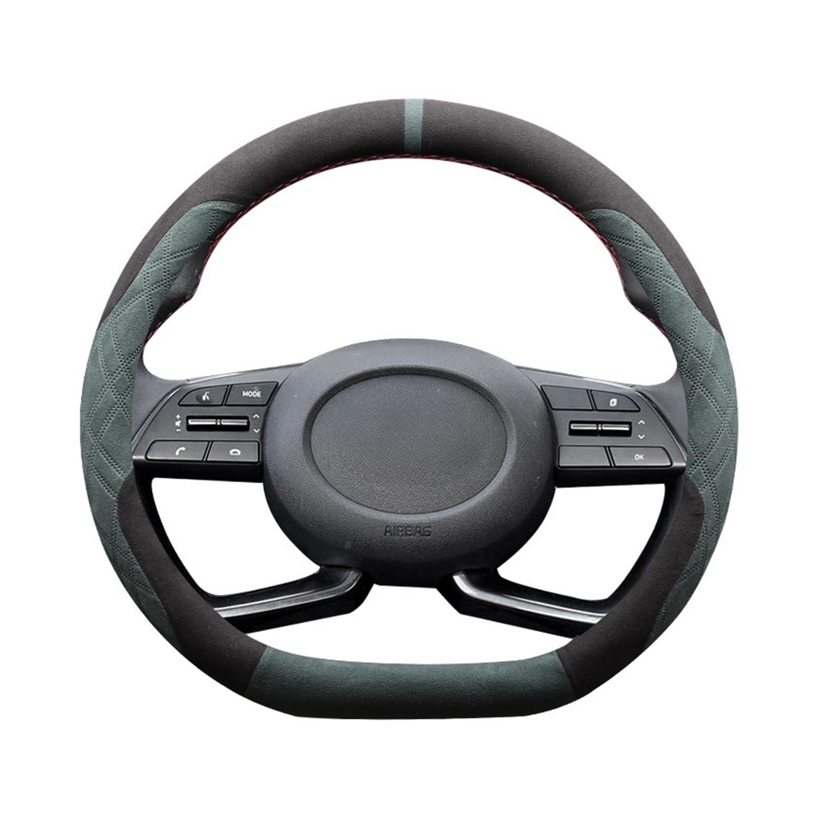 Lenkradschutz Autozubehör Für Hyundai Für Elantra 2022 2023 2024 2025 2026 D Typ Wildleder Auto Lenkradbezug Anti-Rutsch-Dekoration Griff Wrap(Green) von BeiZhengbhD