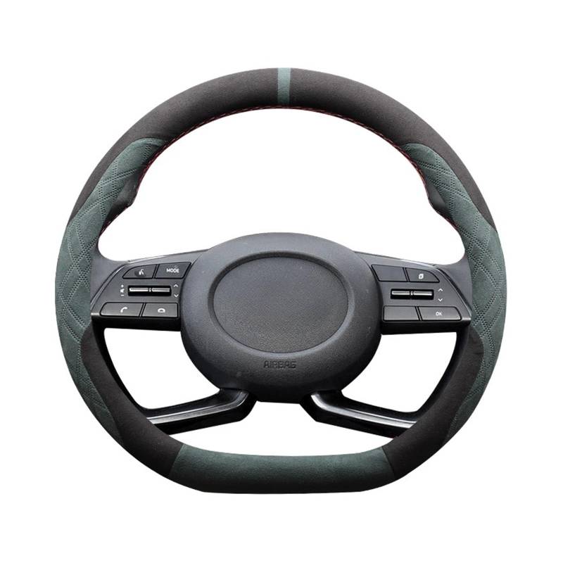 Lenkradschutz Autozubehör Für Hyundai Für Elantra 2022 2023 2024 2025 2026 D Typ Wildleder Auto Lenkradbezug Anti-Rutsch-Dekoration Griff Wrap(Green) von BeiZhengbhD