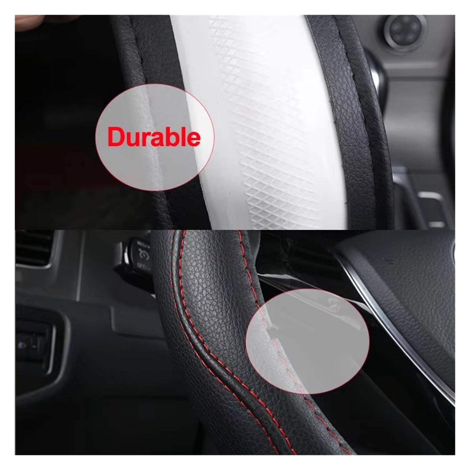 Lenkradschutz Autozubehör Für Nissan Für Rogue Für Sport Für Hybrid 2017-2019 2020 Für Qashqai 2019 2020 D-förmige Autolenkradabdeckung PU-Leder-Geflechtabdeckung(Red Thread) von BeiZhengbhD