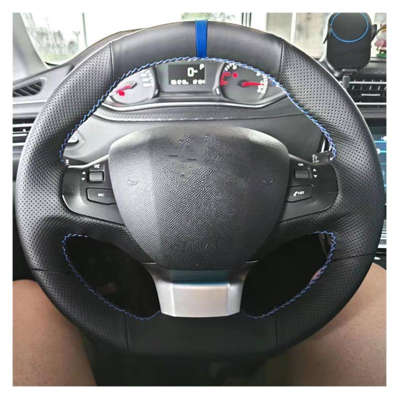 Lenkradschutz Autozubehör Für Peugeot 308 2014 2015 2016 2017 2018 2019 2020 Auto-Lenkradabdeckung Aus Perforiertem Mikrofaser-Leder Mit Blauer Linienstreifenverkleidung von BeiZhengbhD