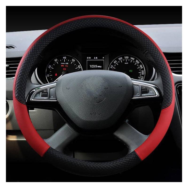 Lenkradschutz Autozubehör Für Skoda Für Superb 1 2 3 Für KODIAQ Für GT Leder Auto Lenkradbezug Ledergeflecht Am Lenkrad(Red) von BeiZhengbhD