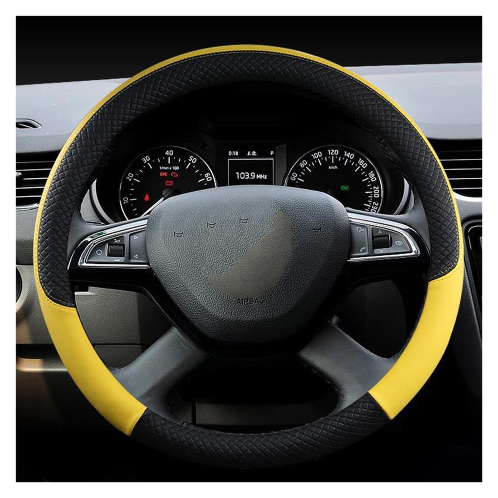 Lenkradschutz Autozubehör Für Skoda Für Superb 1 2 3 Für KODIAQ Für GT Leder Auto Lenkradbezug Ledergeflecht Am Lenkrad(Yellow) von BeiZhengbhD
