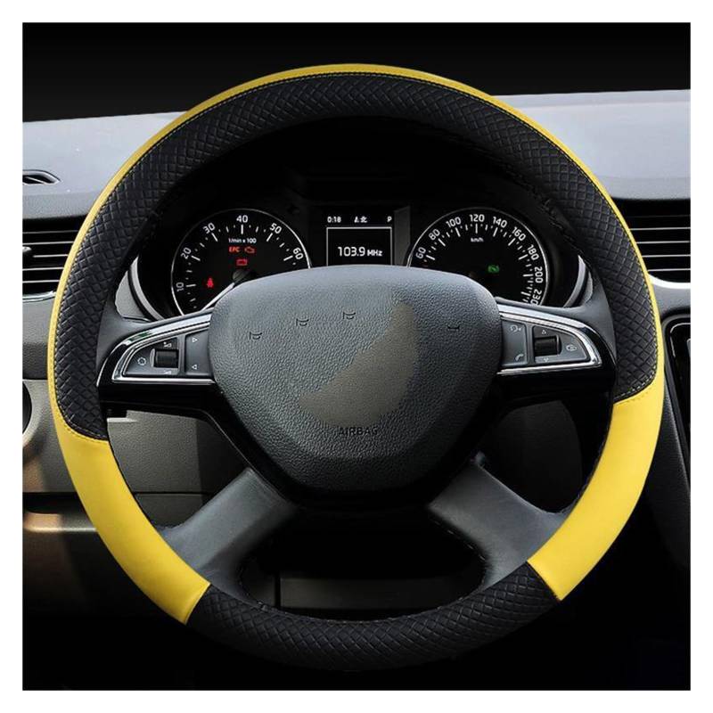 Lenkradschutz Autozubehör Für Skoda Für Superb 1 2 3 Für KODIAQ Für GT Leder Auto Lenkradbezug Ledergeflecht Am Lenkrad(Yellow) von BeiZhengbhD