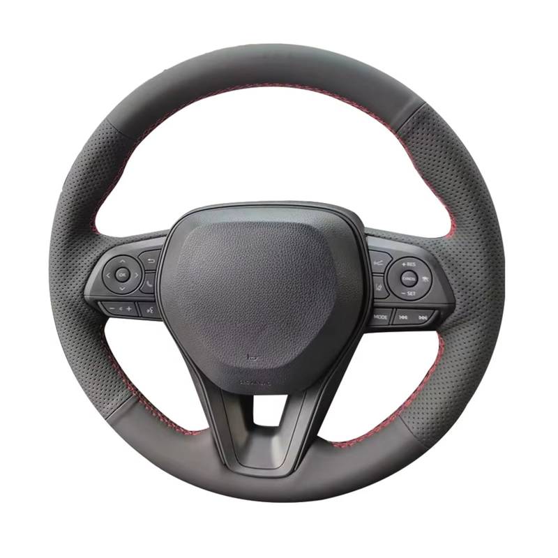 Lenkradschutz Autozubehör Für Toyota Für Corolla Für RAV4 Für Avalon Für Crown 2019 Für Camry 2018 Schwarze Kunstleder-Lenkradabdeckung(Red Thread) von BeiZhengbhD
