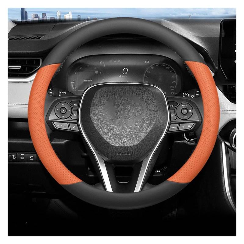 Lenkradschutz Autozubehör Für Toyota Für RAV4 Für RAV-4 2019 2020 2021 2022 2023 2024 2025 Auto-Lenkrad-Ledergeflecht-Auto-Lenkradabdeckung(Black orange) von BeiZhengbhD