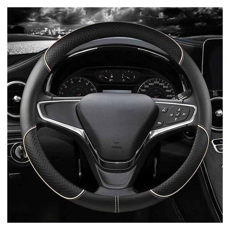Lenkradschutz Autozubehör Universal Für 37-38 cm Auto Lenkrad Abdeckung Durable Leder Abdeckung Anti-Rutsch Adern Design(Black Beige) von BeiZhengbhD
