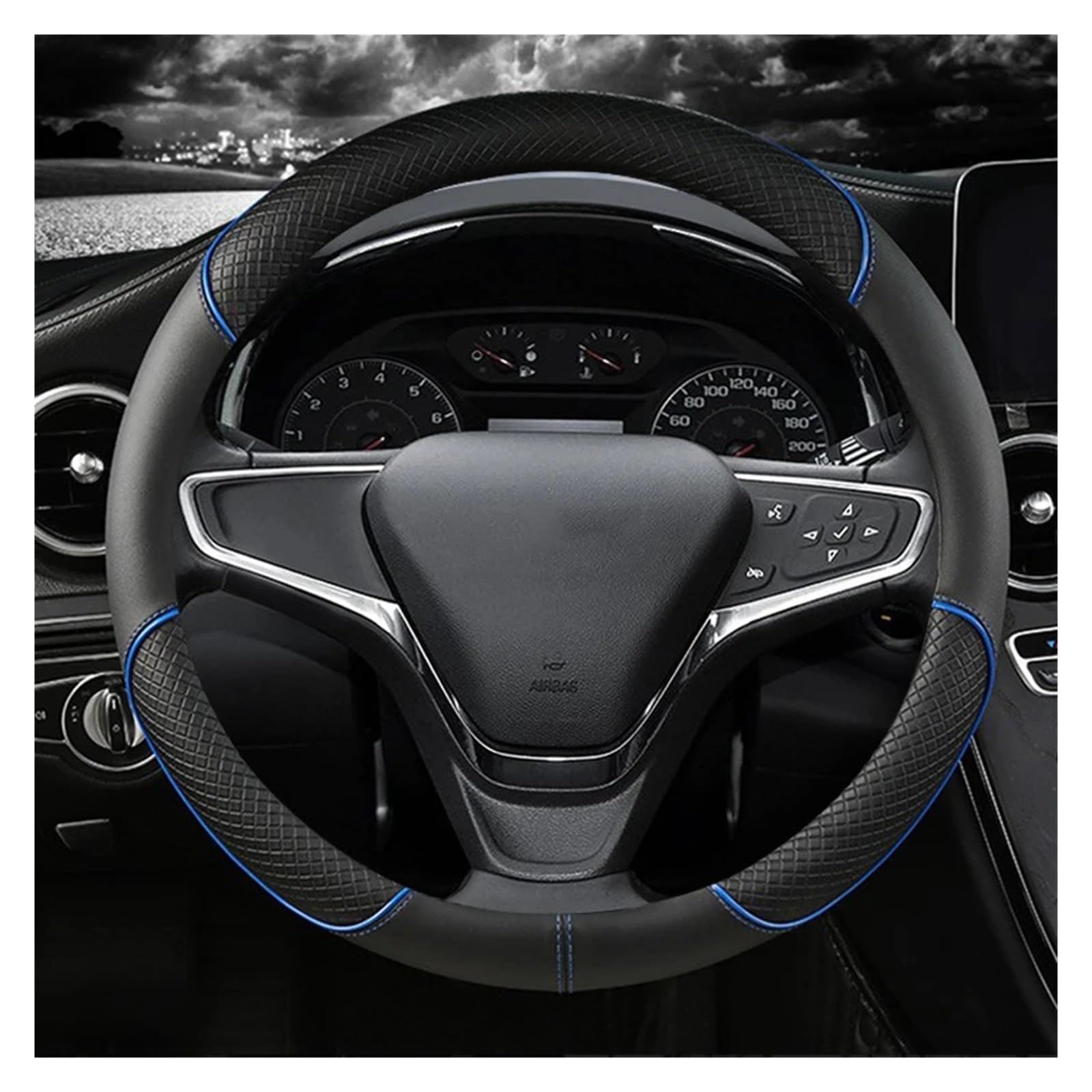 Lenkradschutz Autozubehör Universal Für 37-38 cm Auto Lenkrad Abdeckung Durable Leder Abdeckung Anti-Rutsch Adern Design(Black Blue) von BeiZhengbhD