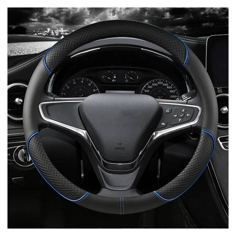Lenkradschutz Autozubehör Universal Für 37-38 cm Auto Lenkrad Abdeckung Durable Leder Abdeckung Anti-Rutsch Adern Design(Black Blue) von BeiZhengbhD