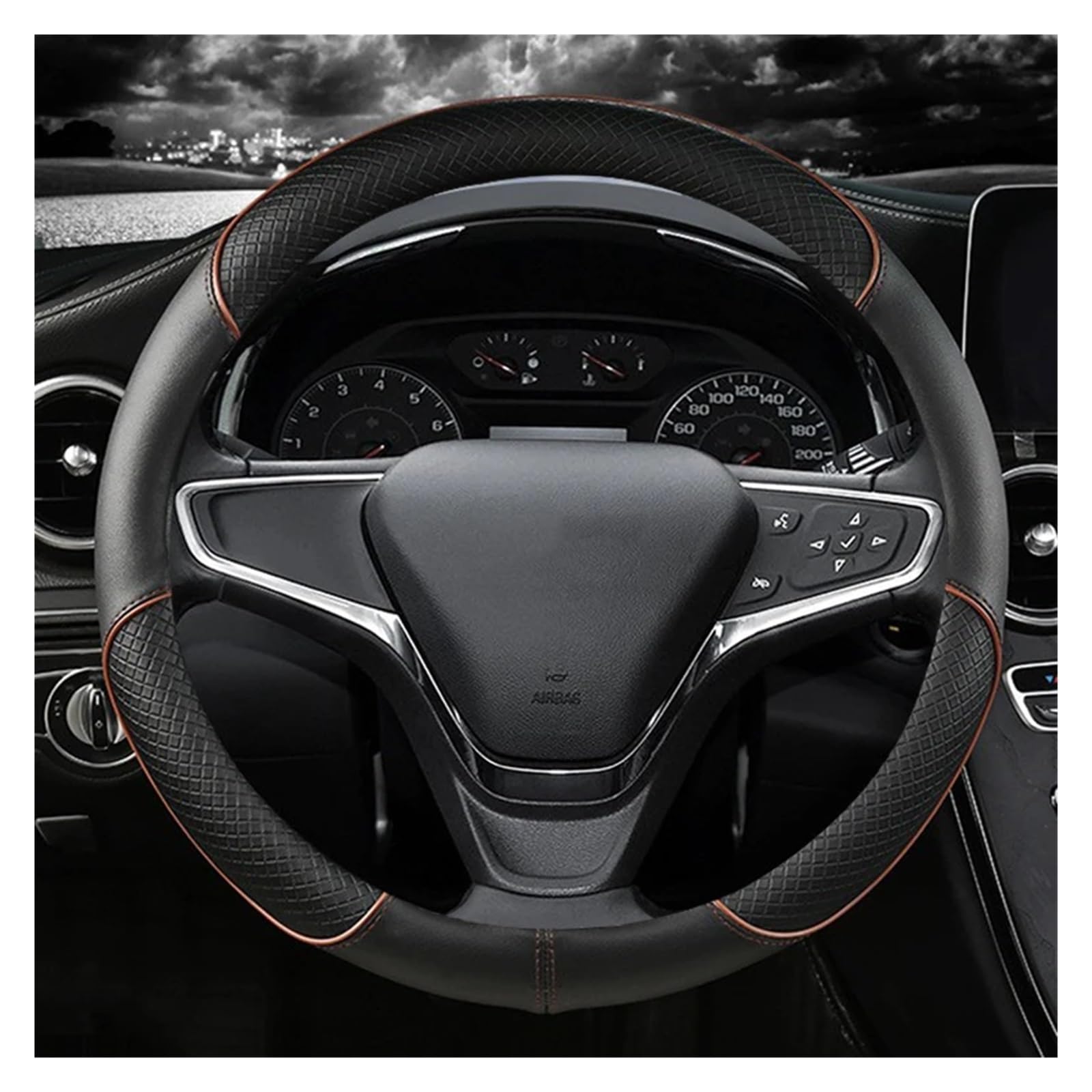 Lenkradschutz Autozubehör Universal Für 37-38 cm Auto Lenkrad Abdeckung Durable Leder Abdeckung Anti-Rutsch Adern Design(Black Coffee) von BeiZhengbhD