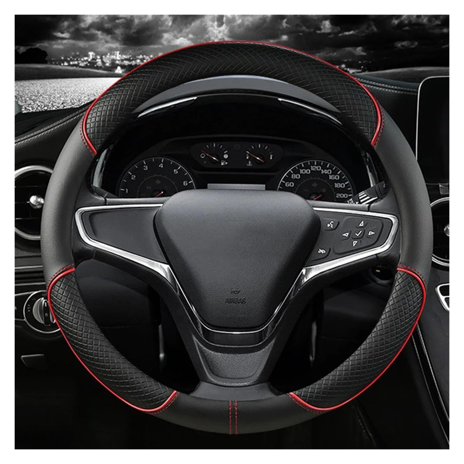 Lenkradschutz Autozubehör Universal Für 37-38 cm Auto Lenkrad Abdeckung Durable Leder Abdeckung Anti-Rutsch Adern Design(Black Red) von BeiZhengbhD