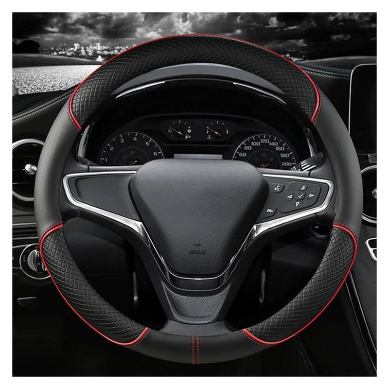 Lenkradschutz Autozubehör Universal Für 37-38 cm Auto Lenkrad Abdeckung Durable Leder Abdeckung Anti-Rutsch Adern Design(Black Red) von BeiZhengbhD