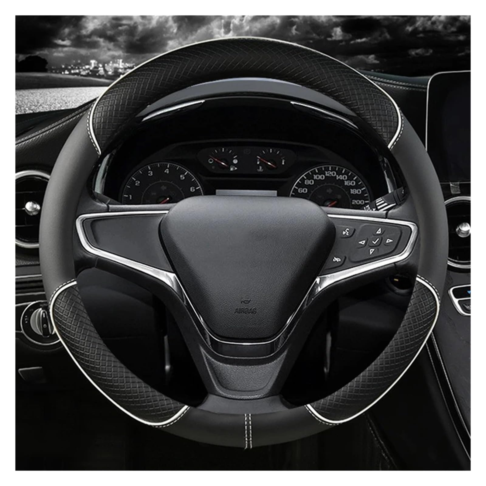 Lenkradschutz Autozubehör Universal Für 37-38 cm Auto Lenkrad Abdeckung Durable Leder Abdeckung Anti-Rutsch Adern Design(Black White) von BeiZhengbhD