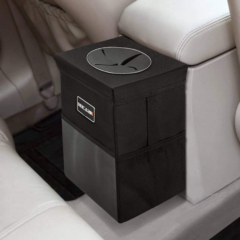 Beicarin Polyester Auto-Mülleimer mit Deckel - Auto-Müllsack mit Aufbewahrungstaschen Auslaufsicherer Auto-Organizer Zusammenklappbarer und tragbarer wasserdichter Mehrzweck für Autos von Beicarin