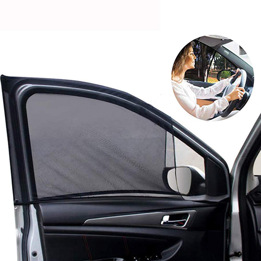 Universal Front Autofenster Sunshade - 2 Pack Atmungsaktives Netz Auto Seitenfensterschirm Sonnenschutz UV-Schutz für Fahrer Familie auf Vordersitz, Autovorhang Siehe Rückspiegel Passend (95%) Autos von Beicarin