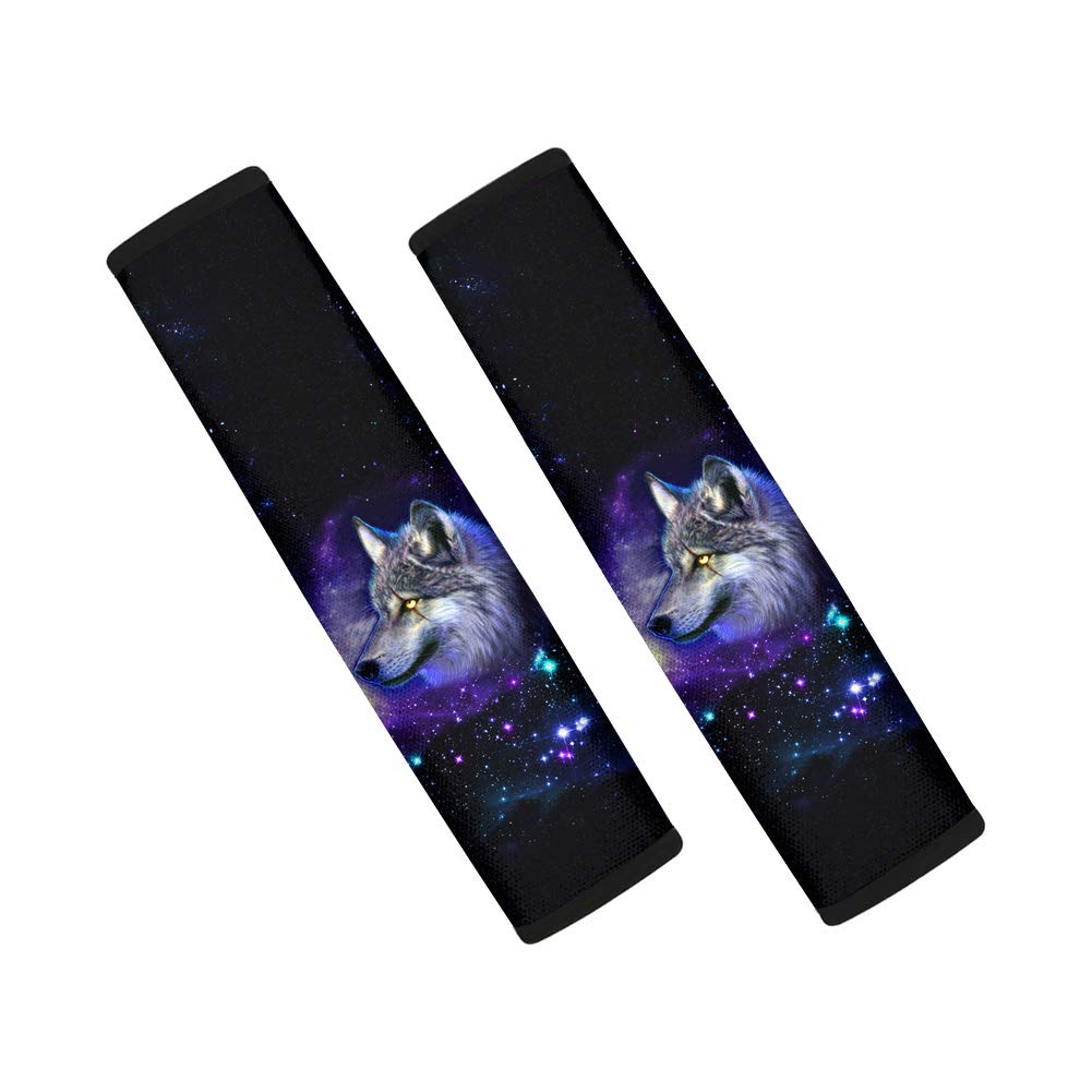 Belidome 2 Stück stilvolle Wolf Galaxy-Auto-Sicherheitsgurtpolster, weich und verstellbar, Schultergurt-Kissen für Kinder und Jungen von Belidome
