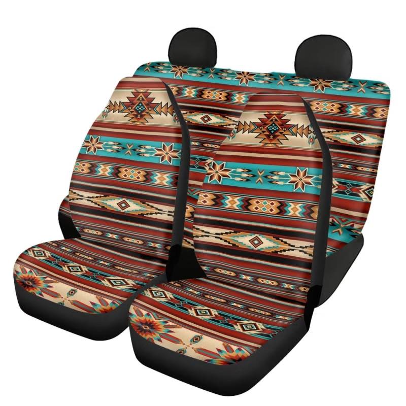 Belidome 4 Pcs Southwest Aztec Tribal Horse Stripes Wasserdichte Sitzbezüge für Autos von Belidome