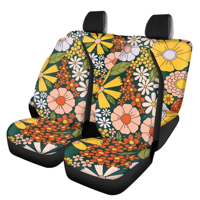 Belidome 4 Stück Gänseblümchen Hippie Blumen Auto Sitzbezüge für Autos vorne hinten Schutz, Einheitsgröße von Belidome
