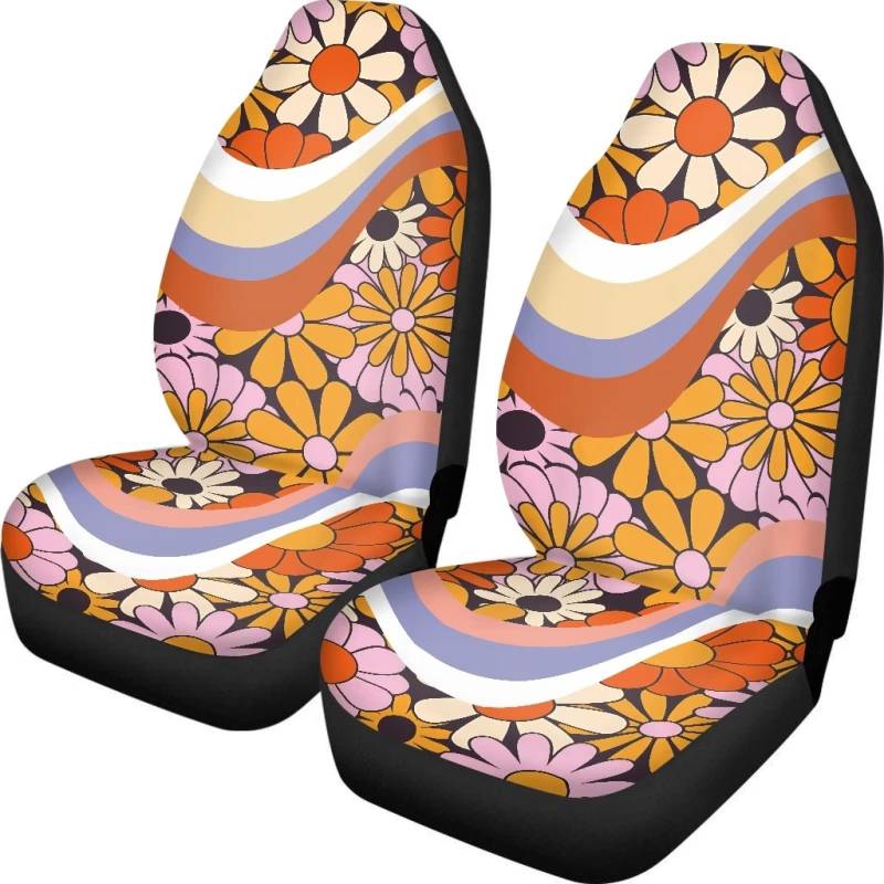 Belidome Autositzbezüge, abstrakt, Hippie-Blume, komplettes Set mit 2 70er Jahre Swirl Sitzschoner von Belidome