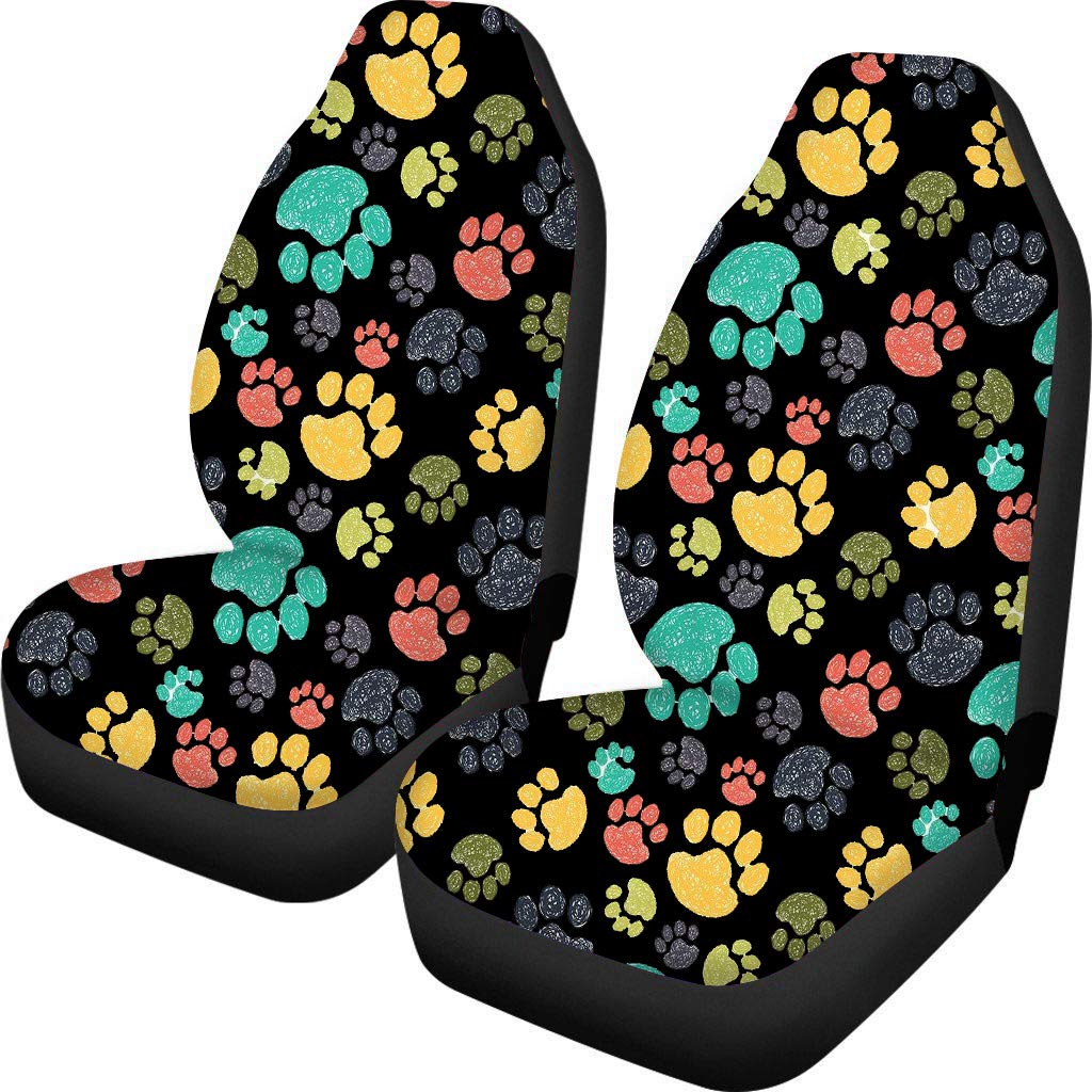 Belidome Auto-Sitzbezüge, nur Vordersitze, komplettes Set, niedlicher Hund, bunt, Fußabdruck, langlebiges, atmungsaktives Kissen von Belidome