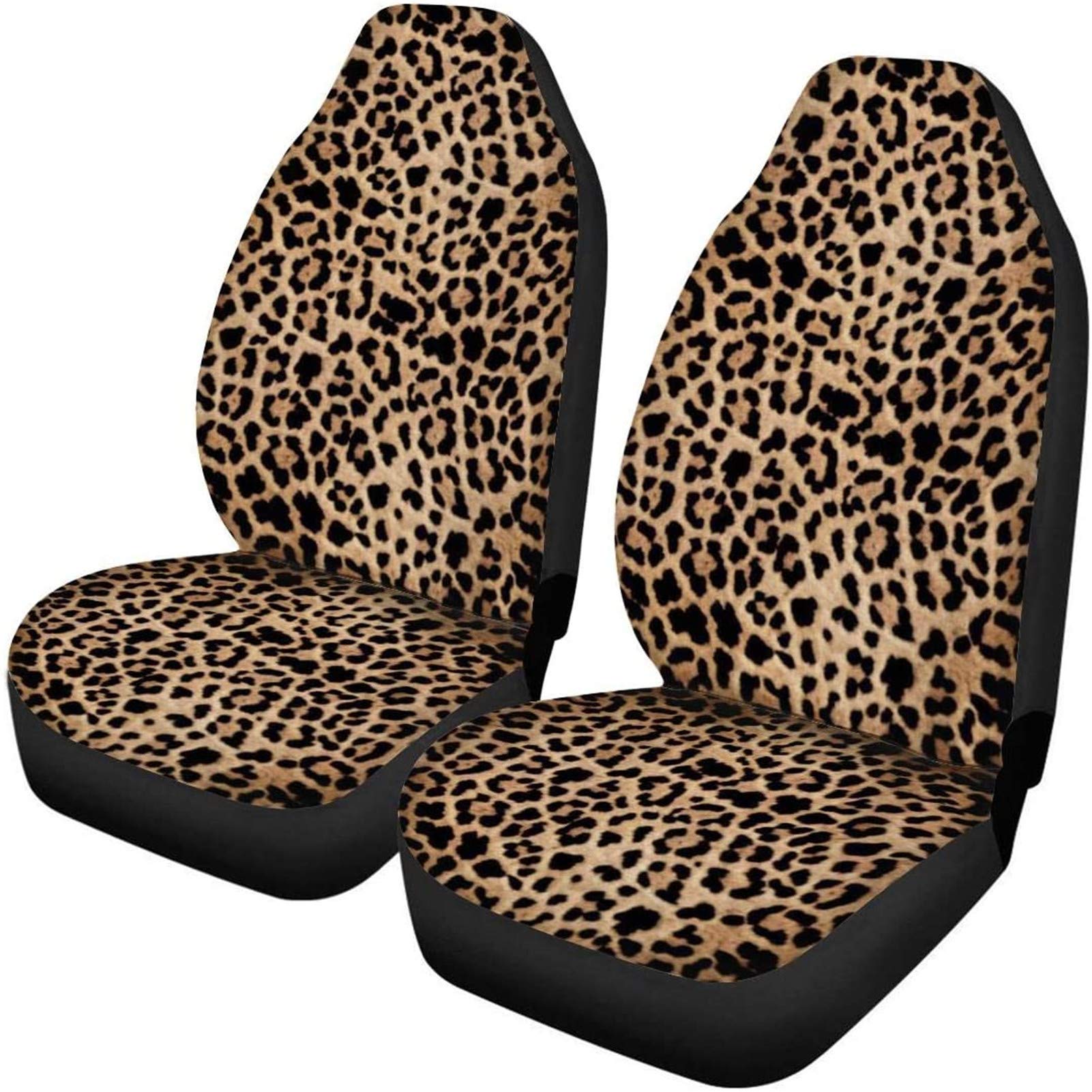 Belidome Autositzbezüge mit Leopardenmuster, nur Vordersitze, weiches Stretch-Rückenkissen, langlebig, rutschfest von Belidome