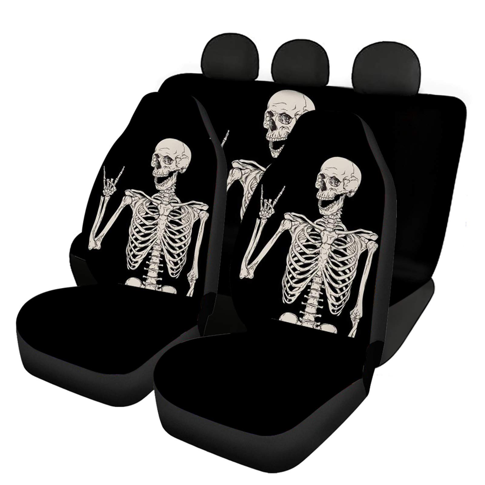Belidome Skelett Totenkopf Sitzbezüge für Autoschoner, Fahrzeuginnenraum von schmutzig, weich, waschbar, Stretch Universal von Belidome