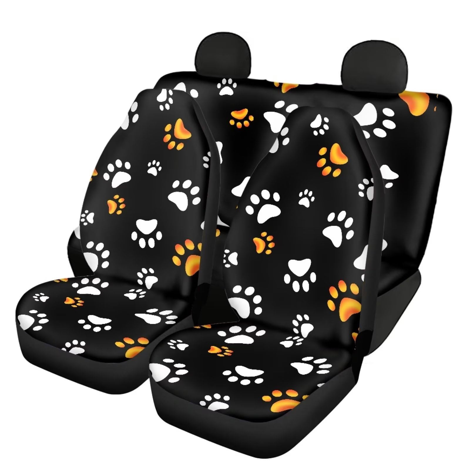 Belidome Autositzbezug für Vordersitze und Rücksitze, Hundepfoten, Weiß / Orange von Belidome