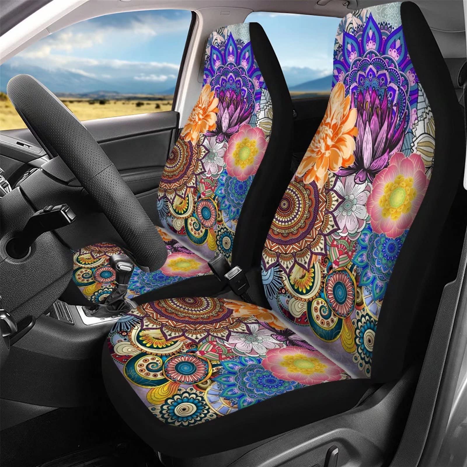 Belidome Bright Boho Flower Car Seat Covers for Women Soft Durable Fit Most Vehicles SUV von Belidome