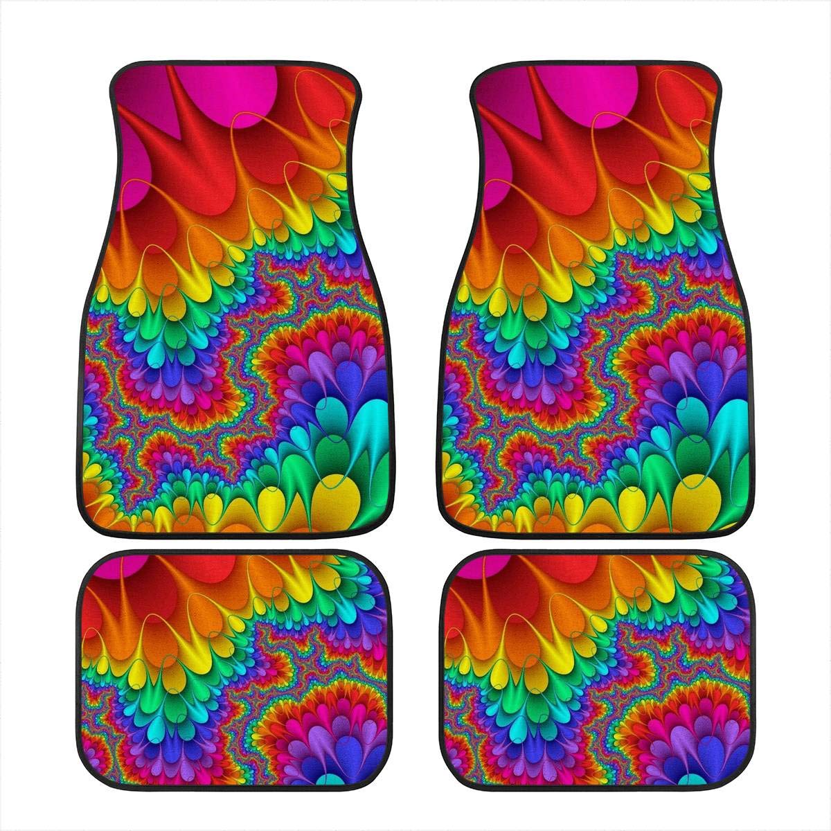 Belidome Bunte Regenbogen Batikfärbung 4 Stück Universal Auto Fußmatten für Frauen Fahrzeug SUV Van von Belidome