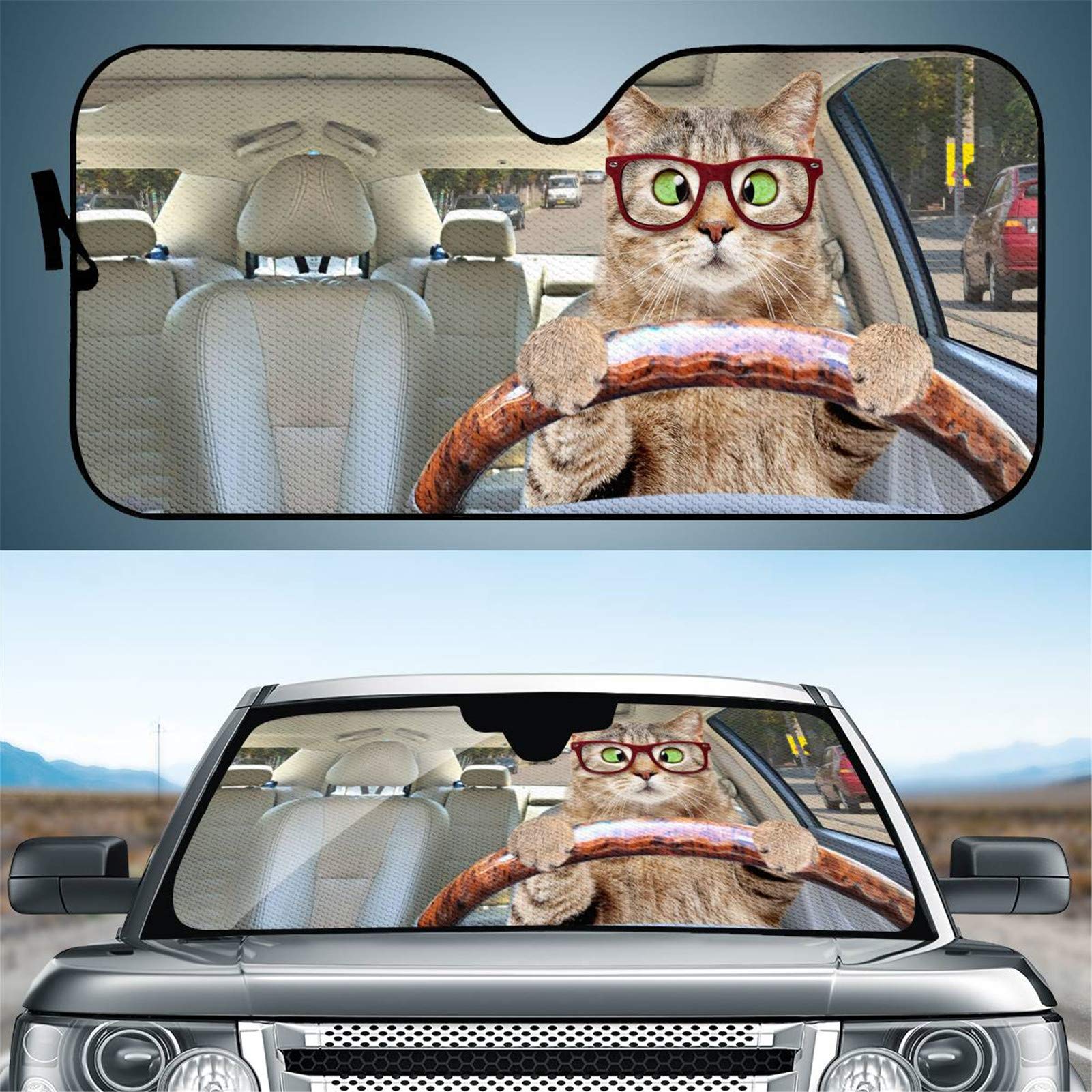 Belidome Cat Driver Auto Frontscheibe Sonnenblende hält Auto Innenraum kühl, 145 x 69,5 cm von Belidome