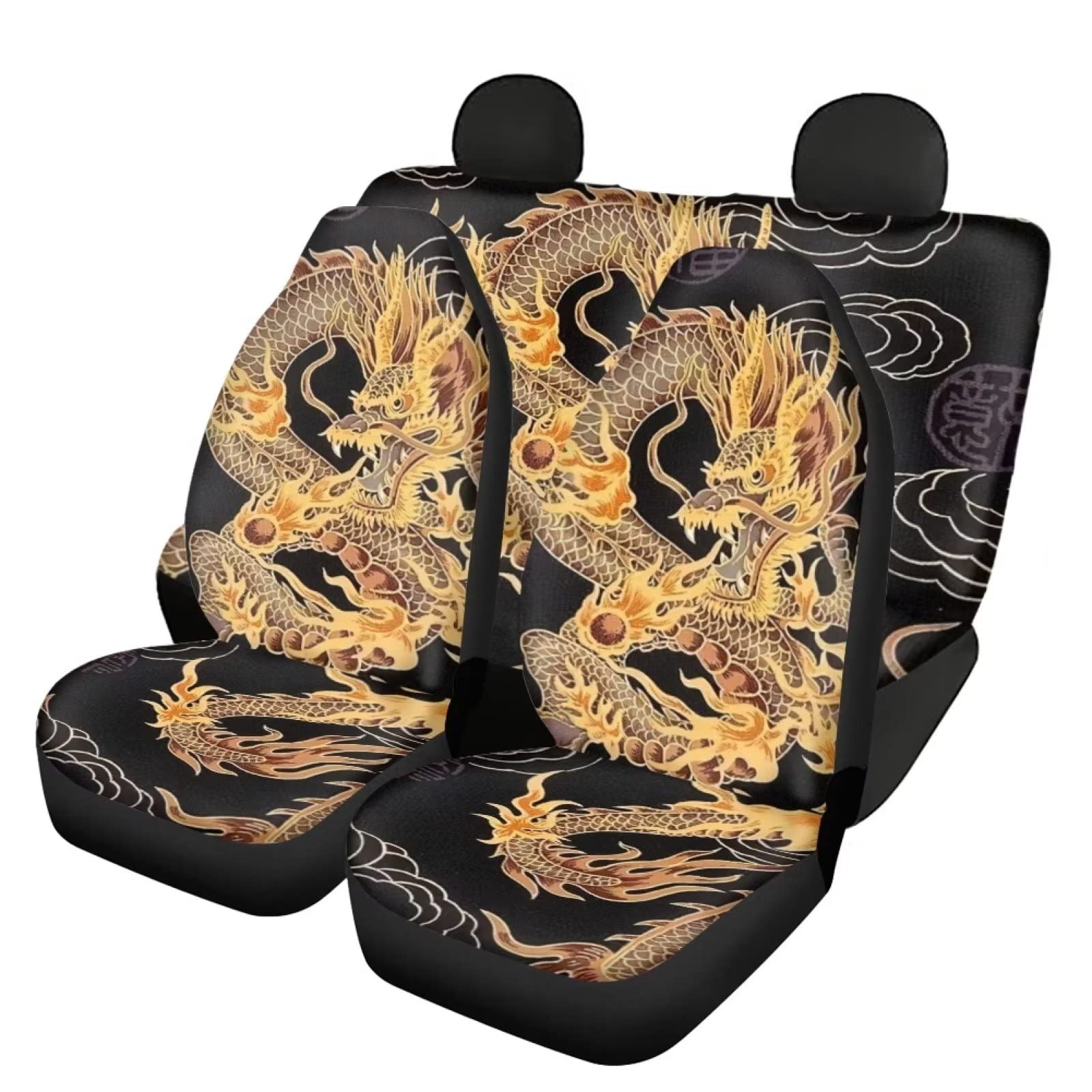 Belidome Chinesischer Drache Autositzbezüge, komplettes Set, Vorderseite und Rückseite, Auto-Dekoration, 4 Stück von Belidome