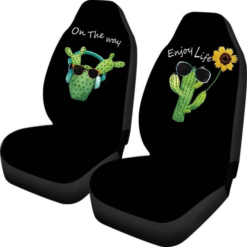 Belidome Dunny Cactus Sonnenblume Sitzbezüge für Auto Komplett-Set langlebig waschbar Auto-Innendekorationen, auf dem Weg genießen Sie das Leben von Belidome