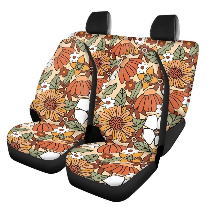Belidome Hippie Blumen Autositzbezüge Vollständiges Set von 4 Vordersitzbezügen Hinten Sitzbezüge für Damen Herren, Einheitsgröße von Belidome
