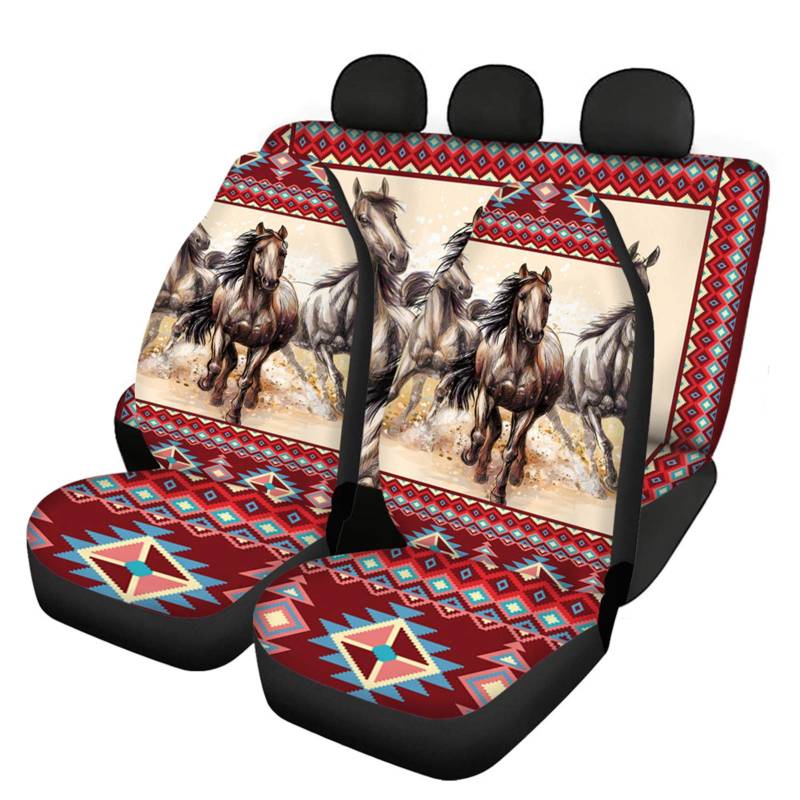 Belidome Pferdeauto-Sitzbezüge für Damen und Herren, Azteken-Stil, dehnbarer Stoff, universelles Auto-Zubehör von Belidome