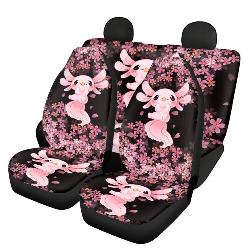 Belidome Pink Axolotl Kirschblüte 4er Set Sitzbezüge Schonbezüge Schonbezüge für Auto LKW SUV Vans, Einheitsgröße von Belidome
