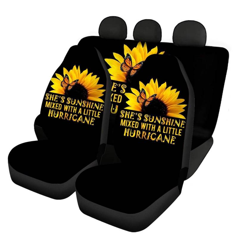 Belidome Sonnenblumen-Sitzbezüge für Damen, Shes Sunshine Sonnenblume Schmetterling Muster, Universal Auto-Dekor von Belidome