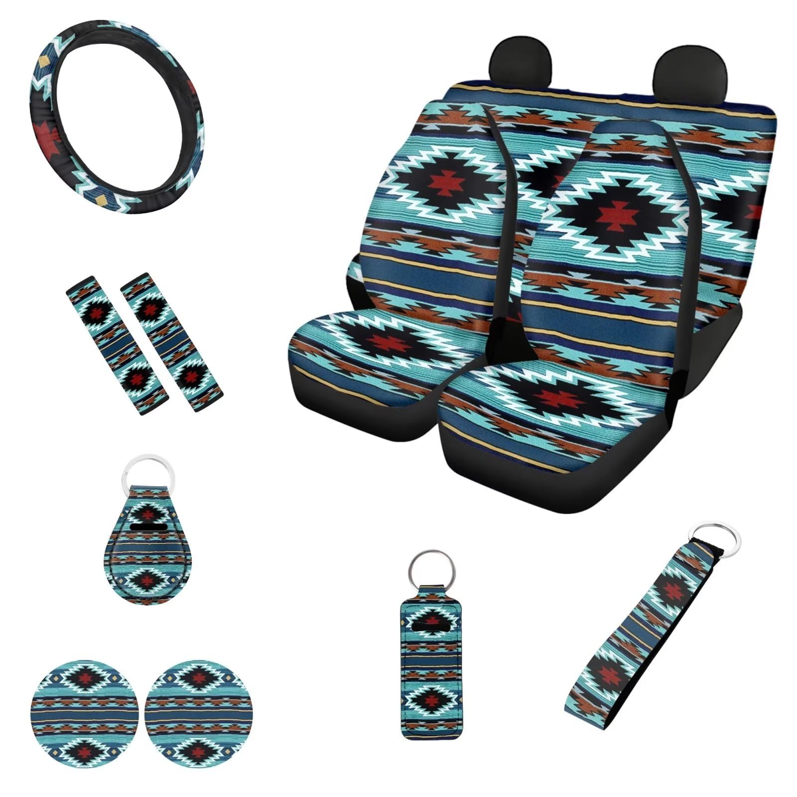 Belidome Southwest Aztec Tribal Auto Zubehör Set von 12 Stück Auto Sitzbezug Lenkradschoner Sicherheitsgurt Abdeckung Chapstick Schlüsselanhänger Halter Cup Coaster Universal Fit, Einheitsgröße Belidome Southwest Aztec Tribal Auto Zubehör Set von 12 Stück Auto Sitzbezug Lenkradschoner Sicherheitsgurt Abdeckung Chapstick Schlüsselanhänger Halter Cup Coaster Universal Fit, Einheitsgröße von Belidome
