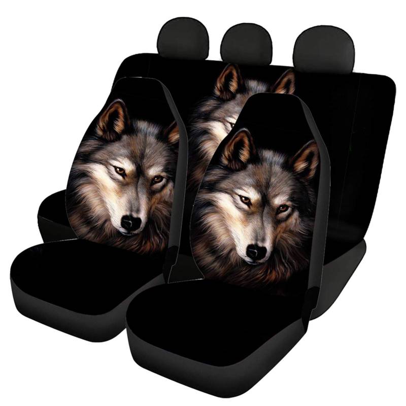 Belidome Niedliche Wolf-Sitzbezüge für Auto für Vorder- und Rücksitz, Stretch, universal, weich, passend für die meisten SUVs, Lieferwagen, Limousinen, Schwarz von Belidome