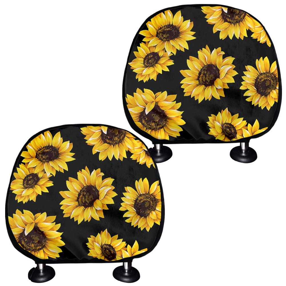 Belidome Süße gelbe Sonnenblumen-Auto-Kopfstützen-Bezüge, 2 Stück, Schutz-Dekorationen, weich, langlebig, passend für die meisten Autos, Lieferwagen, SUVs von Belidome