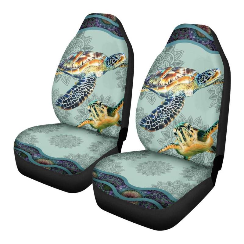 Belidome Universal Autositzbezüge Tribal Schildkröte mit Bohemain Mandala Blumen Satteldecke für SUV/Van/Limousine von Belidome