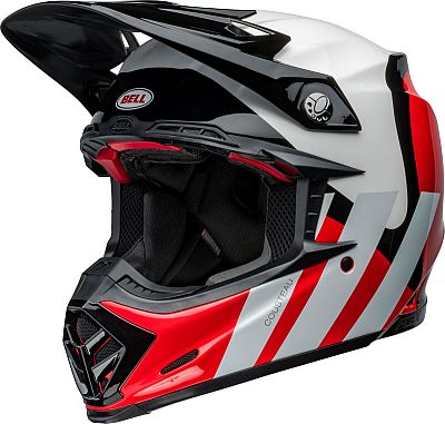 Bell Moto-9S Flex Hello Cousteau Stripes, Crosshelm - Schwarz/Weiß/Rot - L von Bell