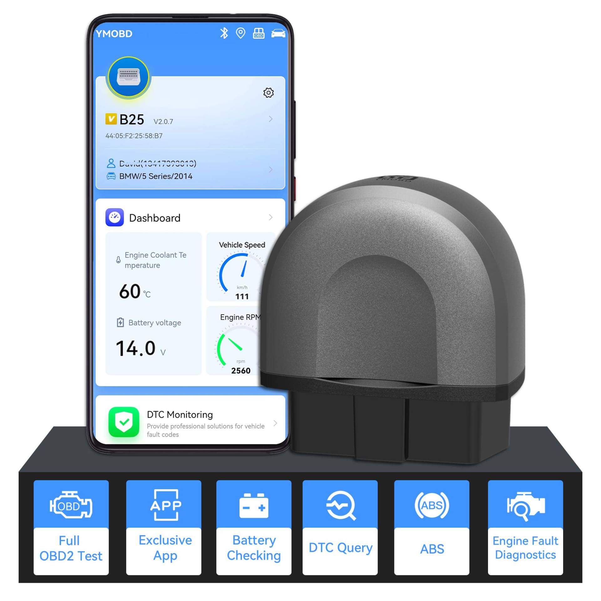 OBD2 Bluetooth Adapter, OBD2 Diagnosegerät mit Allen Systemdiagnosen, Auto Fehler Reader OBD-II Diagnosewerkzeuge für iOS und Android OBD2 Bluetooth Adapter, OBD2 Diagnosegerät mit Allen Systemdiagnosen, Auto Fehler Reader OBD-II Diagnosewerkzeuge für iOS und Android von BellaGesundheit