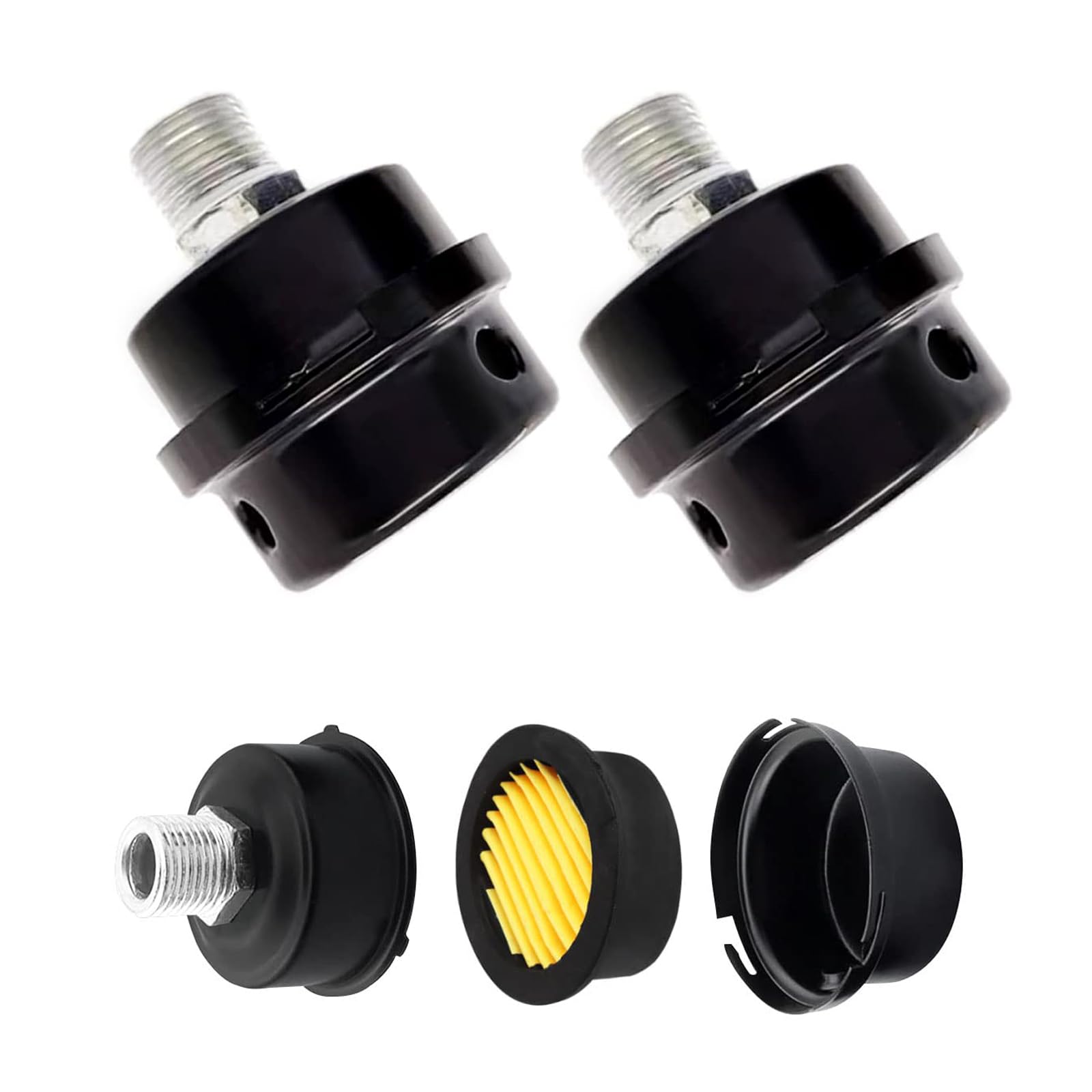 2 Stück Kompressor Schalldämpfer Filter, Metall Schalldämpfer Luftkompressor, 3/8" 16mm, Gewinde Luftkompressor Schalldämpfer für öllosen Luftkompressor Ansaugluftfilter Ersatz(Schwarz) von Bellabon