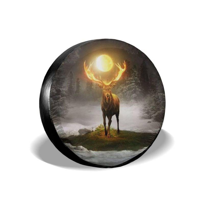 Belleeer Reserveradabdeckung, Moon Deer Car Tire Cover Rainproof Protective Cover Cape Water Proof Universal Spare Wheel Tire Cover Fit for Trailer RV SUV and Various Vehicles Tire Cover von Belleeer