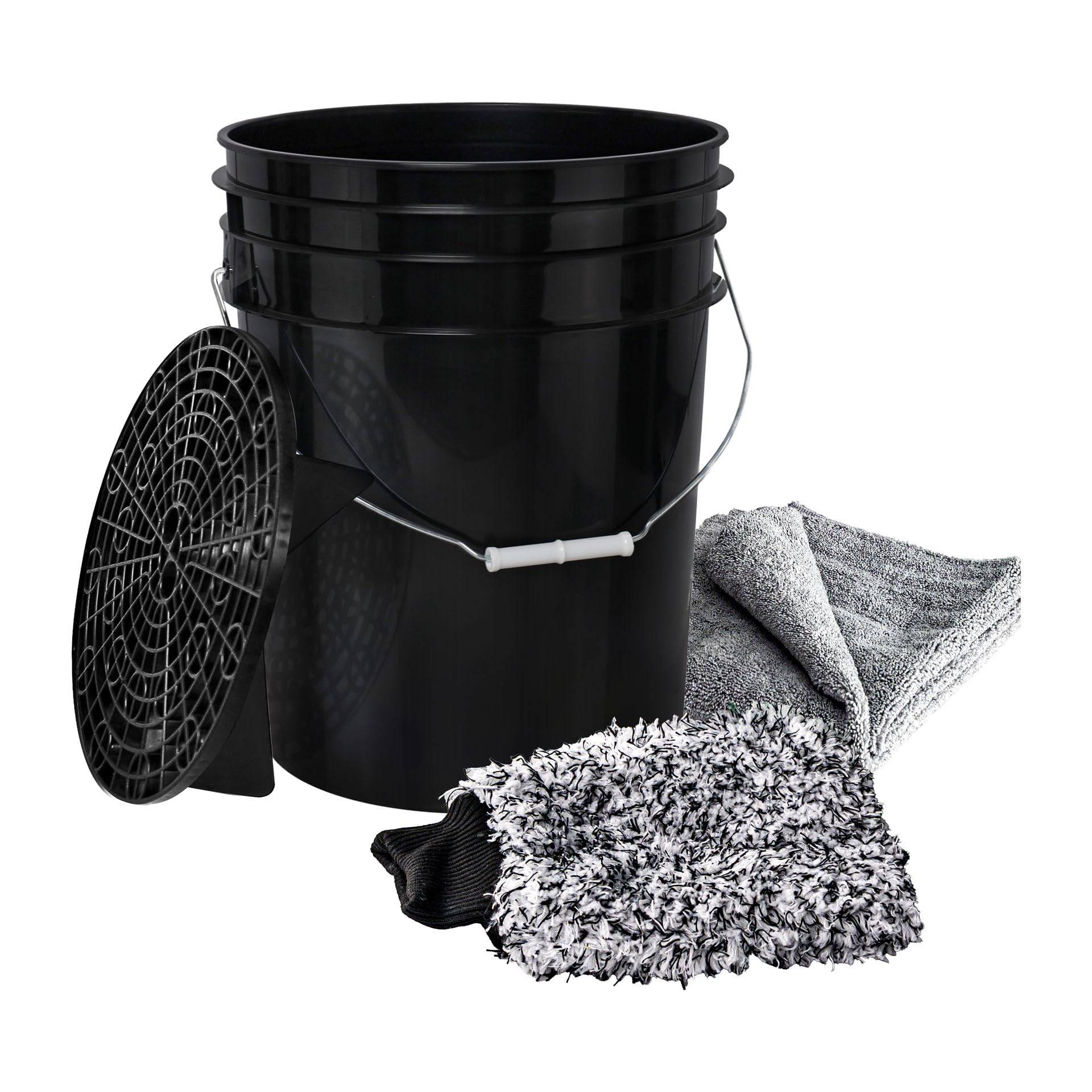 BenBow Auto Waschset: 20-Liter-Wascheimer mit Schmutzsieb + Waschhandschuh + 5 Microfasertücher - ideal für schonende Auto Handwäsche von BenBow