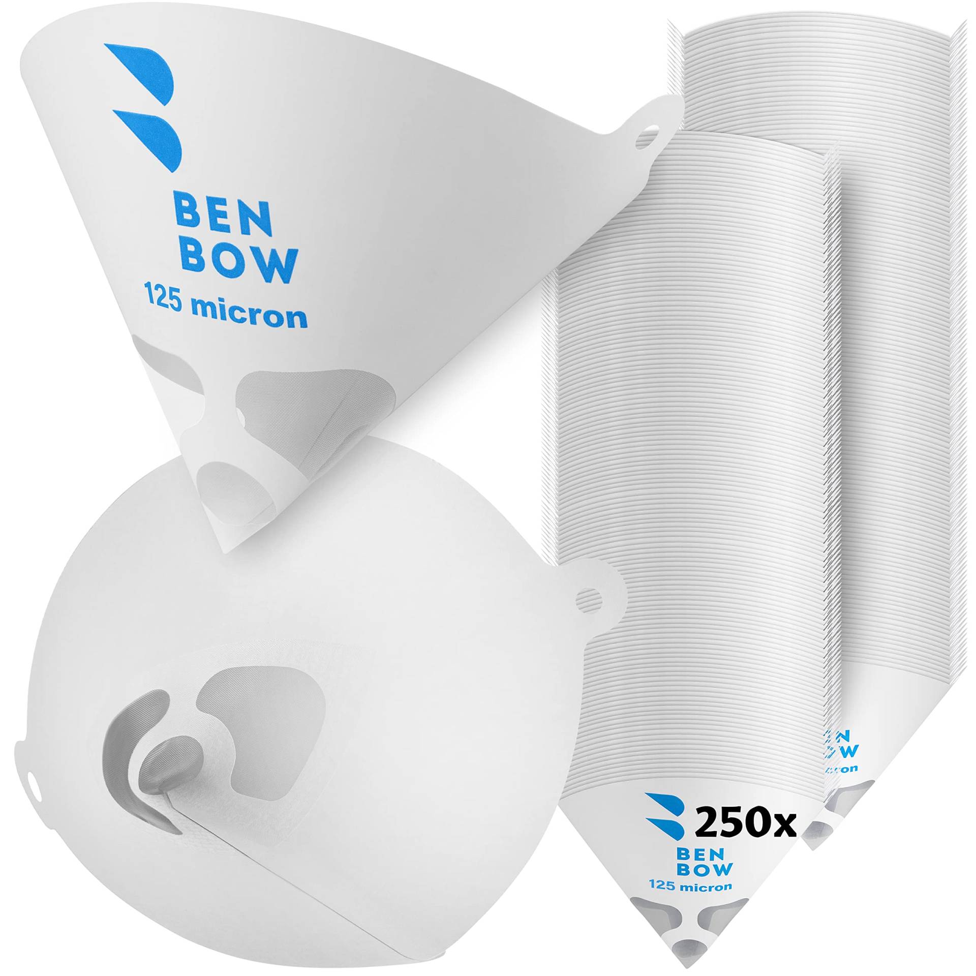 BenBow Lacksieb 125µ x 250 Stück - Einweg-Papierfilter mit Nylongewebe - zum Filtern von Lacken und Farben vor Verunreinigungen von BenBow