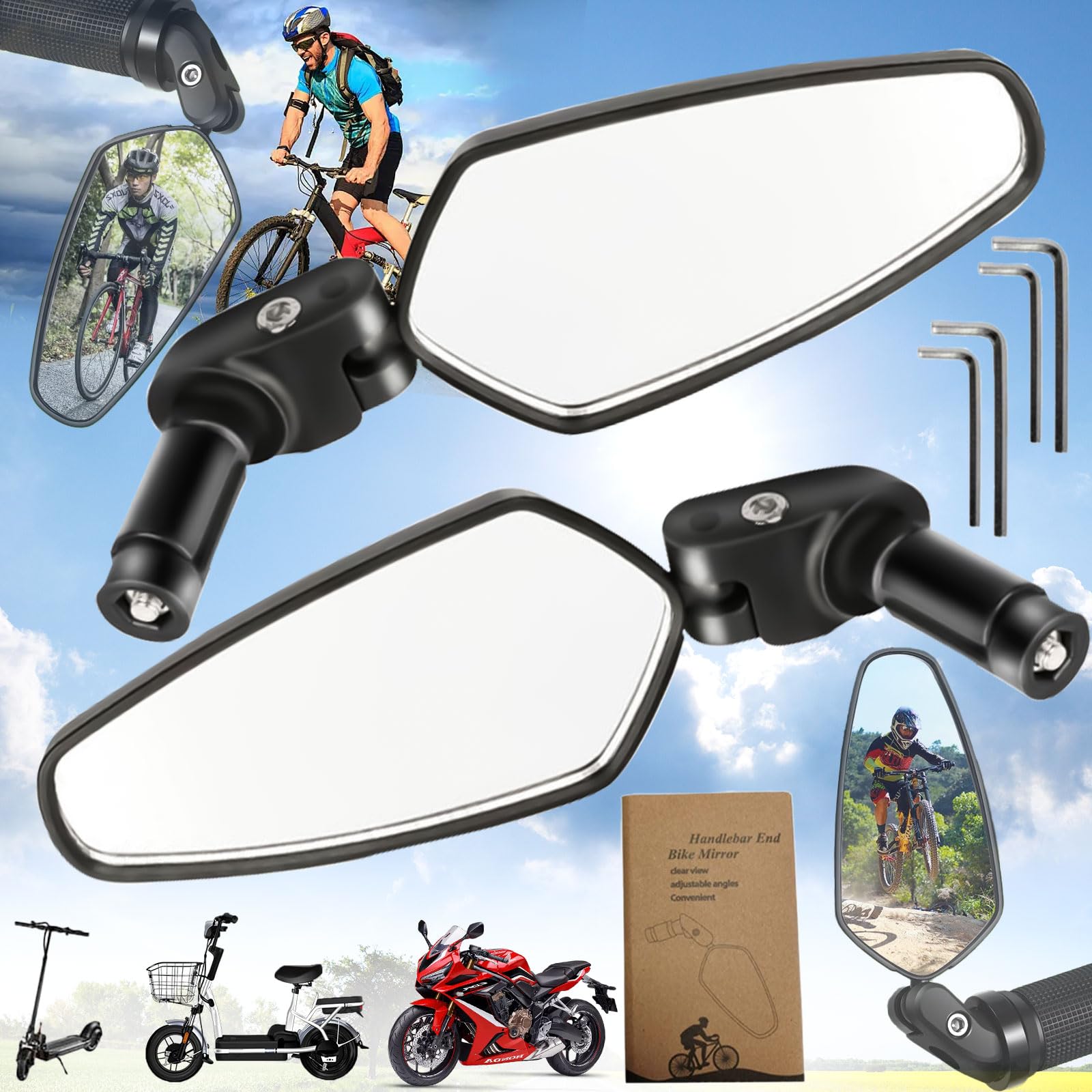 Benaton 2 Stück HD 360° Fahrrad Rückspiegel, Mountainbike Fahrradspiegel HD, Drehbar Lenker Spiegel, Fahrradspiegel E-Bike, Verstellbarer 360°-Fahrradspiegel, 18–22 mm(4 x Inbusschlüssel) von Benaton