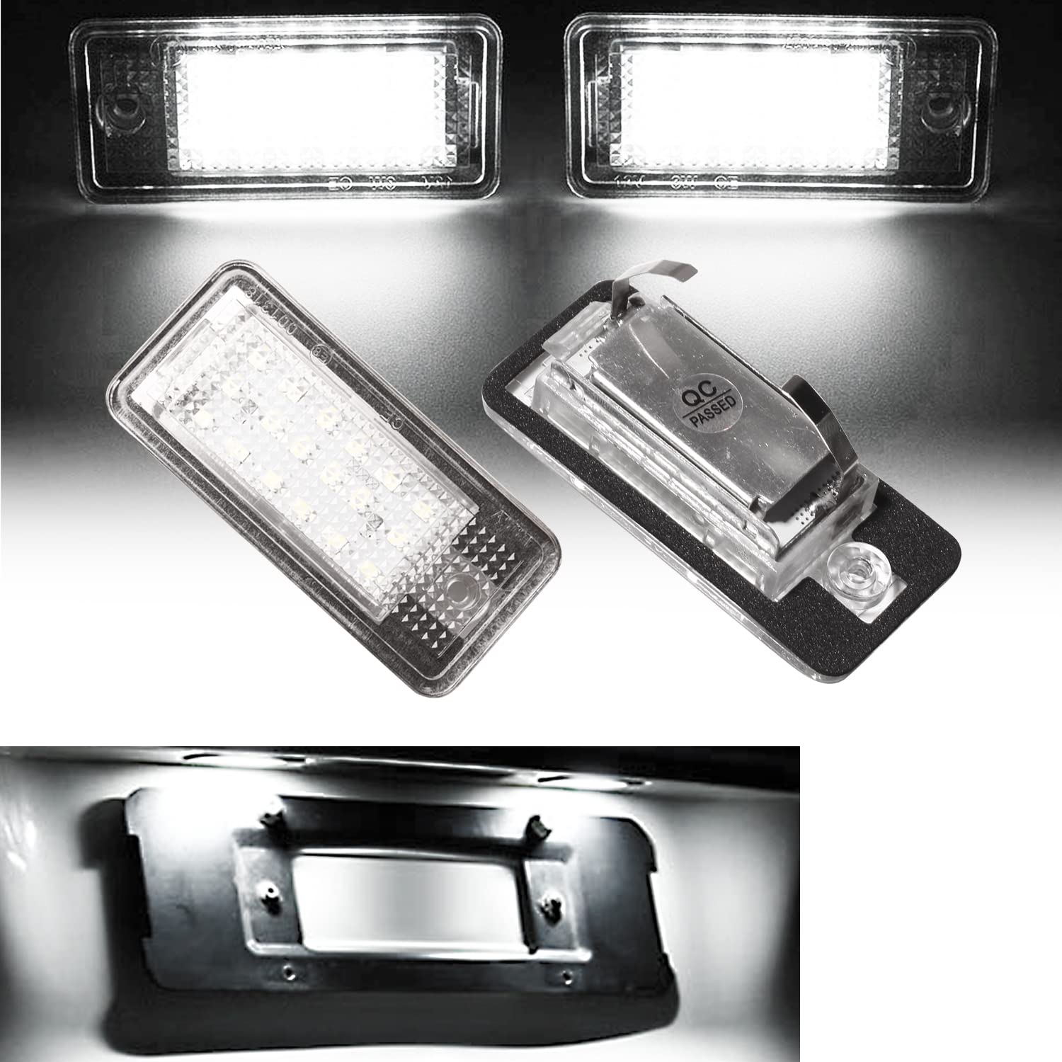Beneges 2 Stück Fehlerfrei Xenon Weiß LED Kennzeichenleuchte Gehäuse Kompatibel mit 2001-2009 A3 A4 A6 A8 S3 S4 S6 S8 C6 Q7 RS4 RS6 Hintere Kennzeichenleuchten Lampe F1TZ-13550-A von Beneges