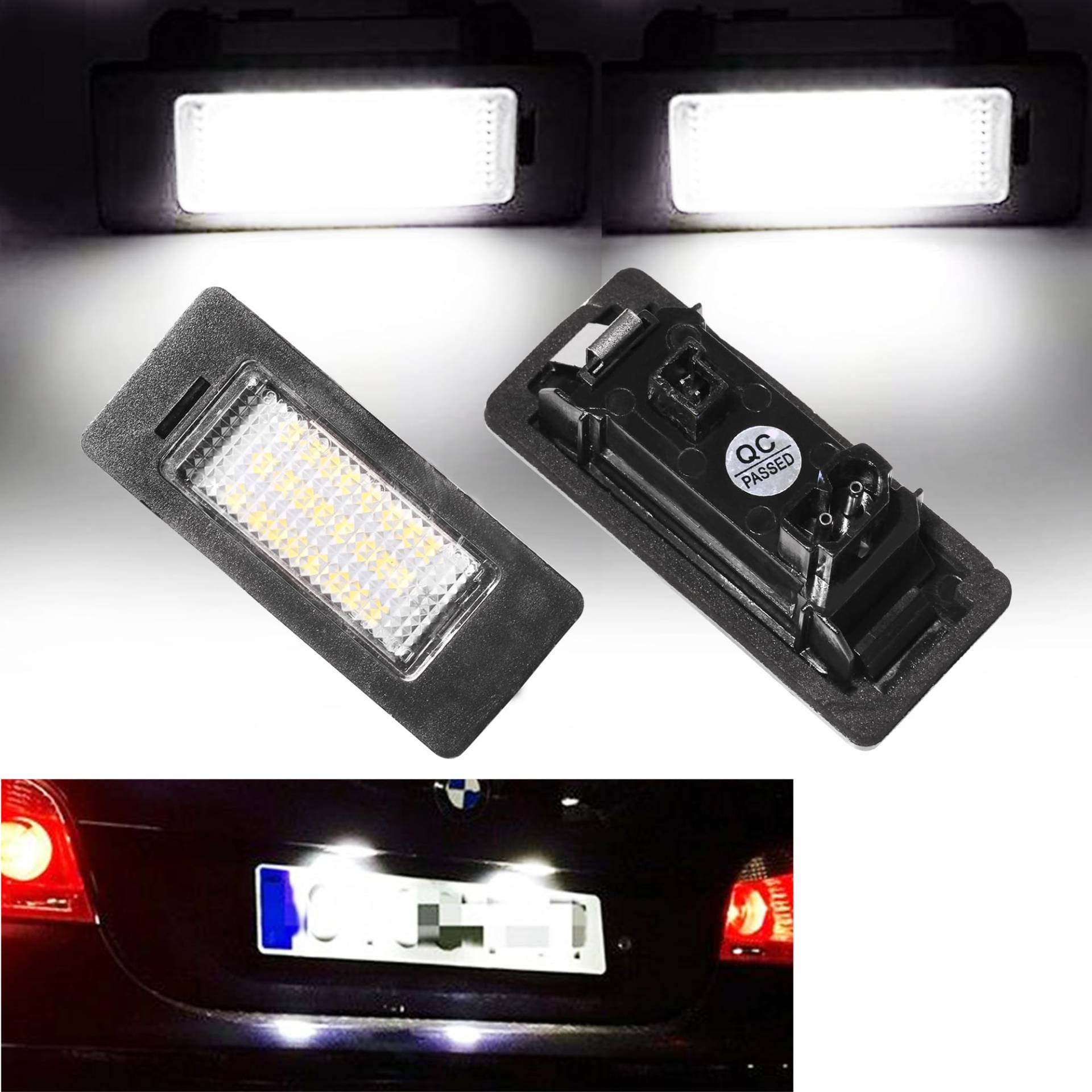 Beneges 2 Stücke Fehlerfrei Xenon Weiß LED Kennzeichenbeleuchtung Kompatibel mit BMW 1 3 5 x Serie E81 E82 E90 E91 E92 E93 E60 E61 E39 X1/E84 X5/E70 X6/E71 Kennzeichenbeleuchtung 63267165646 von Beneges