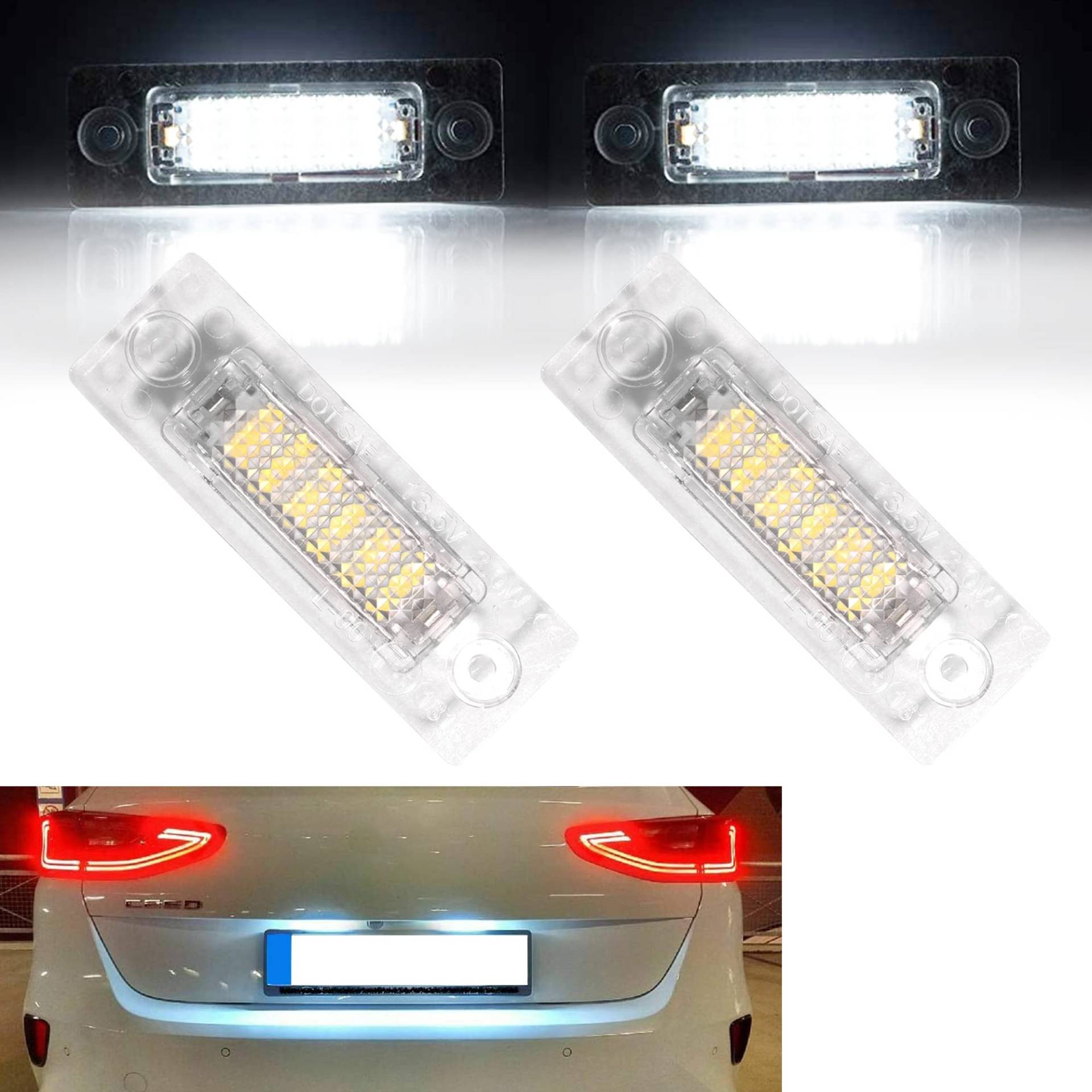 Beneges 2 Stücke Fehlerfrei Xenon Weiß Led Nummernschild Licht Kompatibel mit 2002-2008 Skoda Superb, 2000-2015 VW Caddy Golf Jetta Passat T5 von Beneges