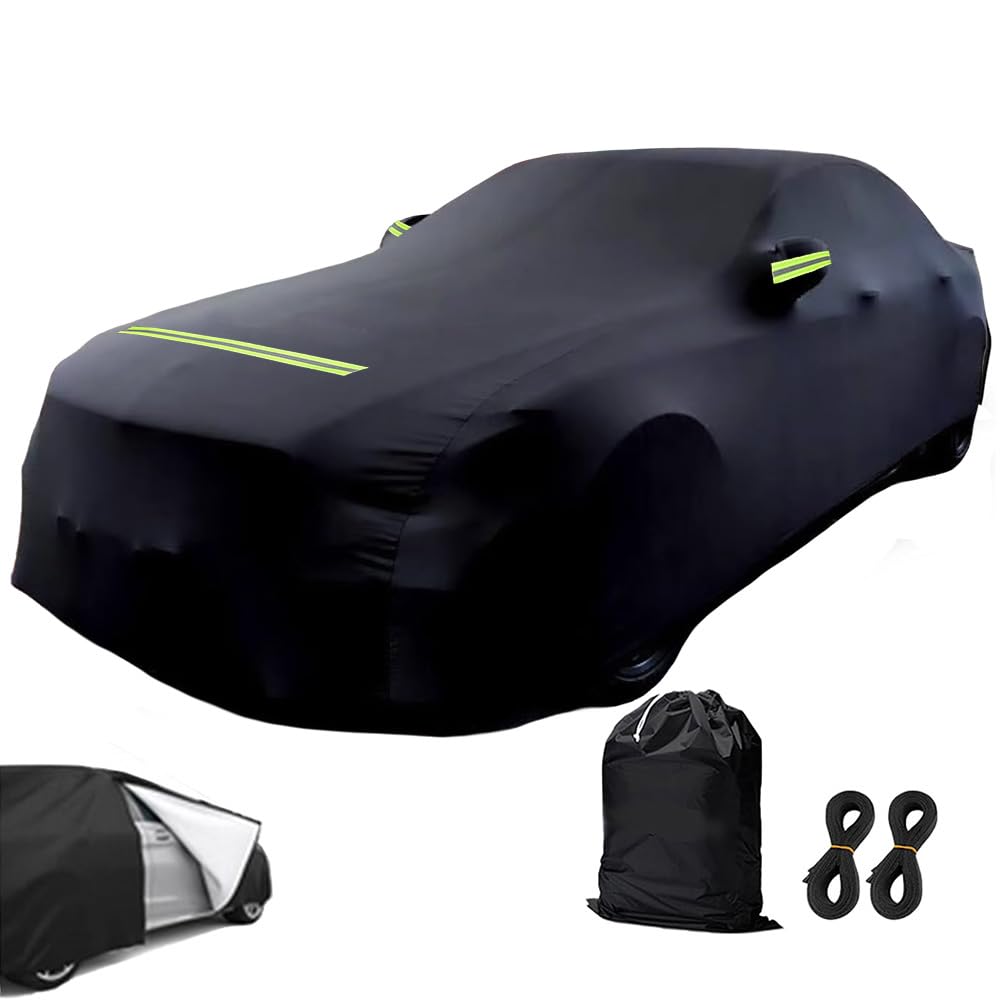 Autoabdeckung Winter Vollgarage Auto Abdeckplane Staubdicht Wasserdicht Autohülle Autoplane Schwarz Car Cover Sedan Autohülle für 420-530 (530×200×150cm) von Benessit